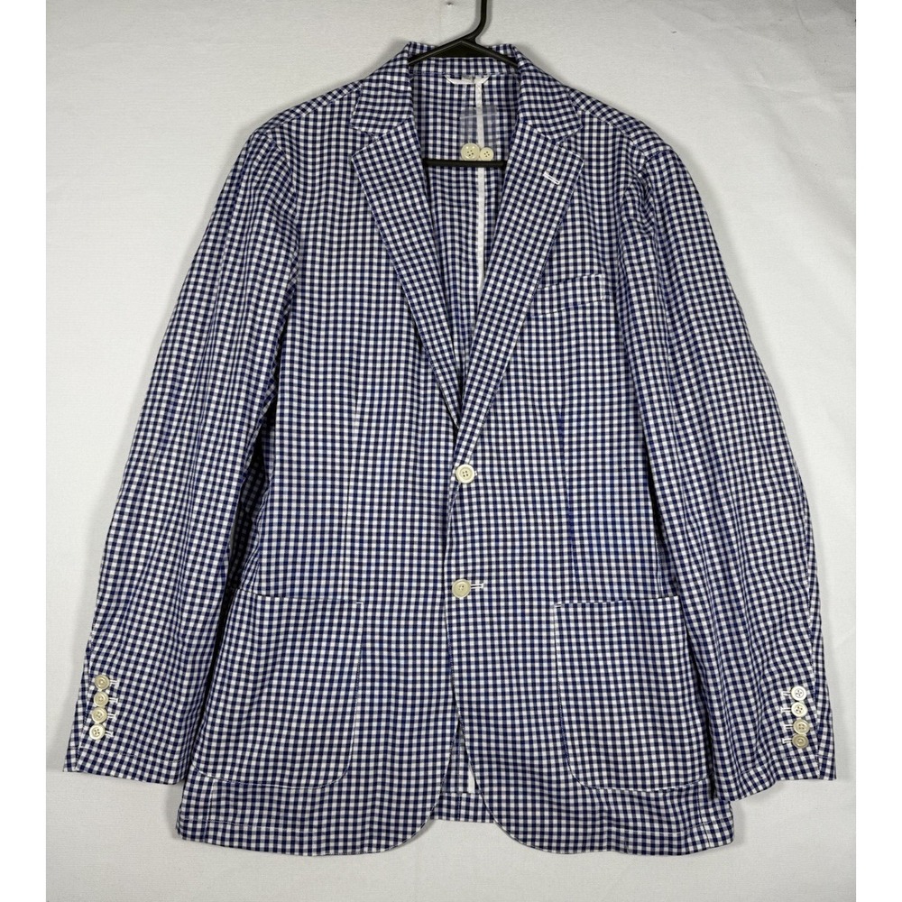 NWOT J. Peterman Blazer Men's 40 Blue White Unstructured Cotton Gingham Sport